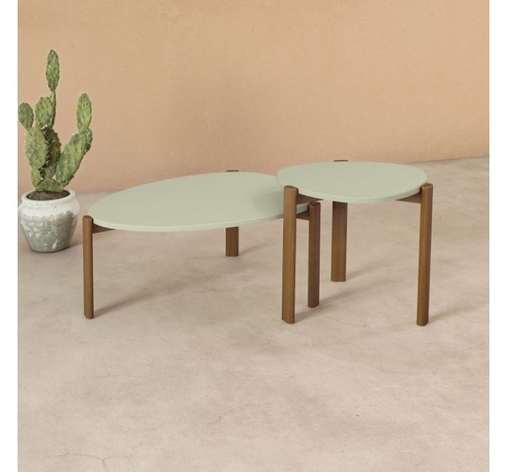Manhattan Comfort Mid-Century Modern Gales End Table and Coffee Table with Solid Wood Legs Pistachio Green