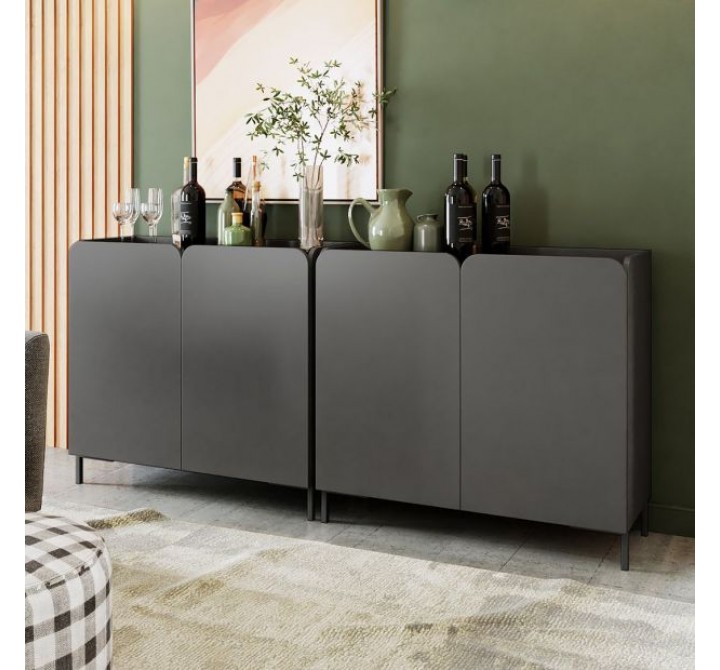 Manhattan Comfort Mid-Century Modern Bogardus Accent Cabinet in Black - Set of 2