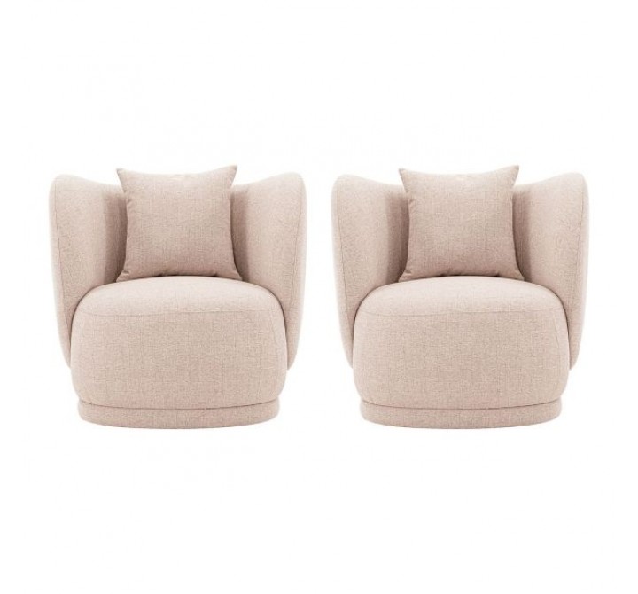 Manhattan Comfort Contemporary Siri Linen Weave Accent Chair with Pillows In Wheat - Set of 2