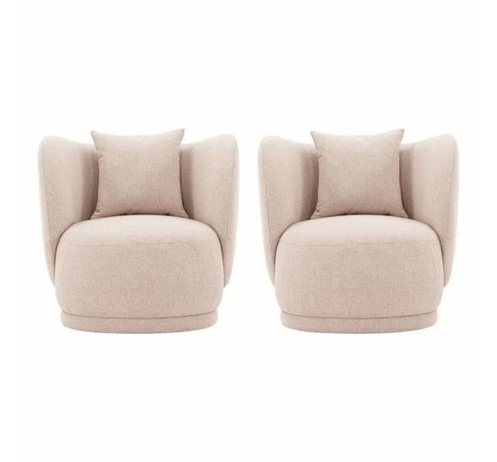 Manhattan Comfort Contemporary Siri Linen Weave Accent Chair with Pillows In Wheat - Set of 2