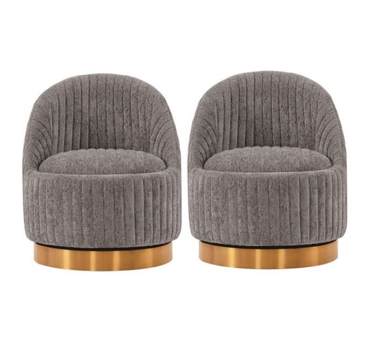 Manhattan Comfort Modern Leela Swivel Chenille Accent Chair In Grey - Set of 2
