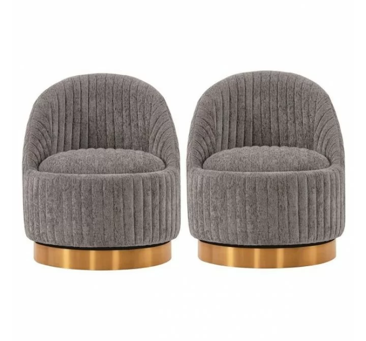 Manhattan Comfort Modern Leela Swivel Chenille Accent Chair In Grey - Set of 2