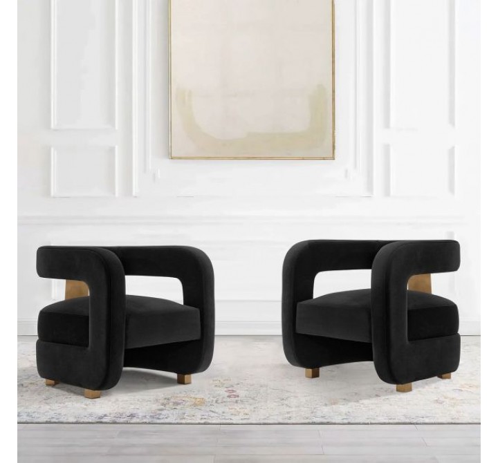 Manhattan Comfort Modern Amirah Velvet Accent Chair In Black - Set of 2