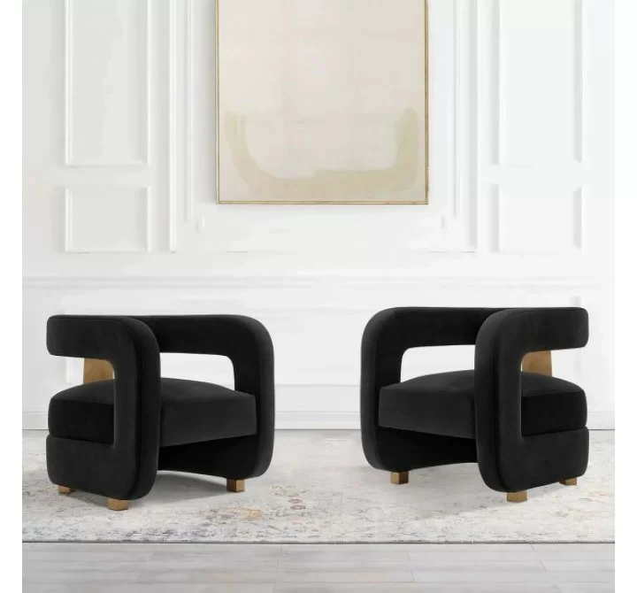 Manhattan Comfort Modern Amirah Velvet Accent Chair In Black - Set of 2