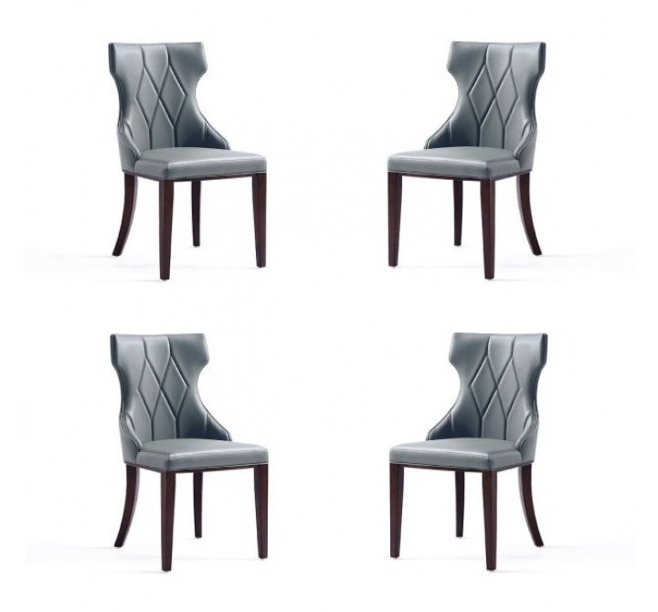Manhattan Comfort Reine Faux Leather Dining Chair in Pebble Grey (Set of 4)