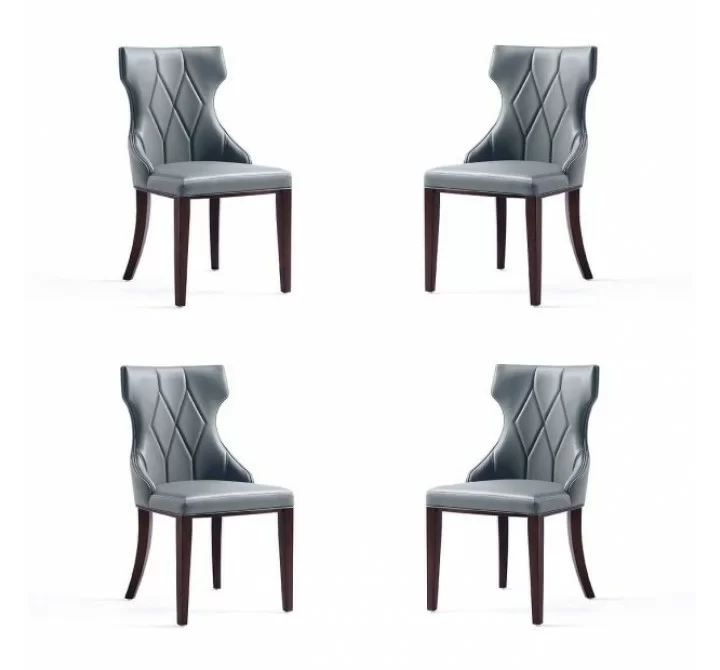 Manhattan Comfort Reine Faux Leather Dining Chair in Pebble Grey (Set of 4)