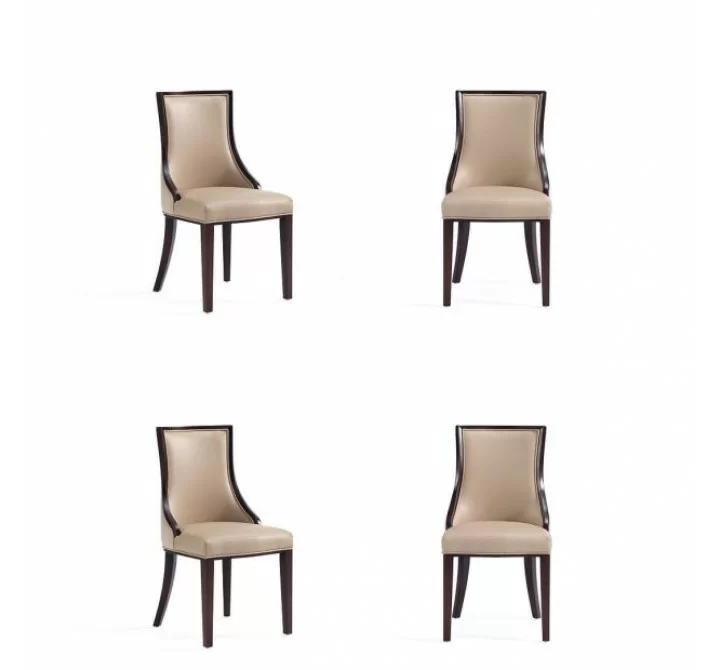 Manhattan Comfort Grand Faux Leather Dining Chair in Tan with Beech Wood Frame (Set of 4)