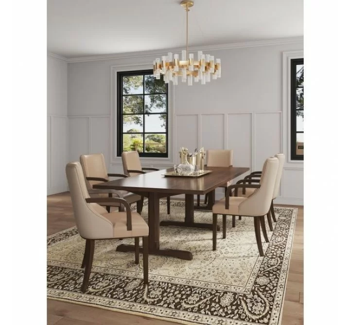 Manhattan Comfort Shubert Modern Faux Leather and Velvet Dining Armchair in Tan Full Set