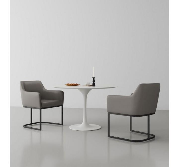 Manhattan Comfort Modern Serena Dining Armchair Upholstered in Leatherette with Steel Legs Grey