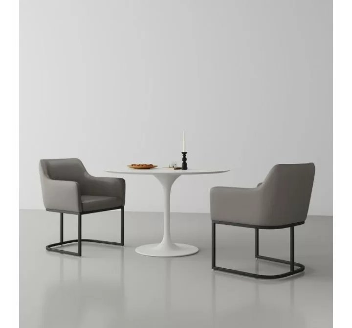 Manhattan Comfort Modern Serena Dining Armchair Upholstered in Leatherette with Steel Legs Grey