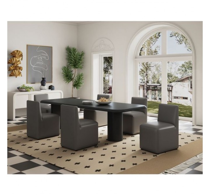 Manhattan Comfort Anna Modern Square Faux Leather Dining Chair in Pewter Full Set