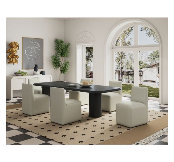 Manhattan Comfort Anna Modern Square Faux Leather Dining Chair in Light Stone Grey Full Set