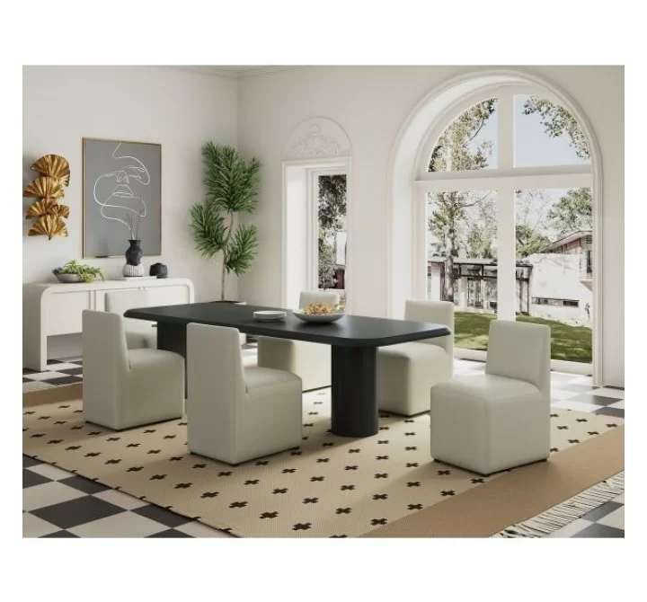 Manhattan Comfort Anna Modern Square Faux Leather Dining Chair in Light Stone Grey Full Set