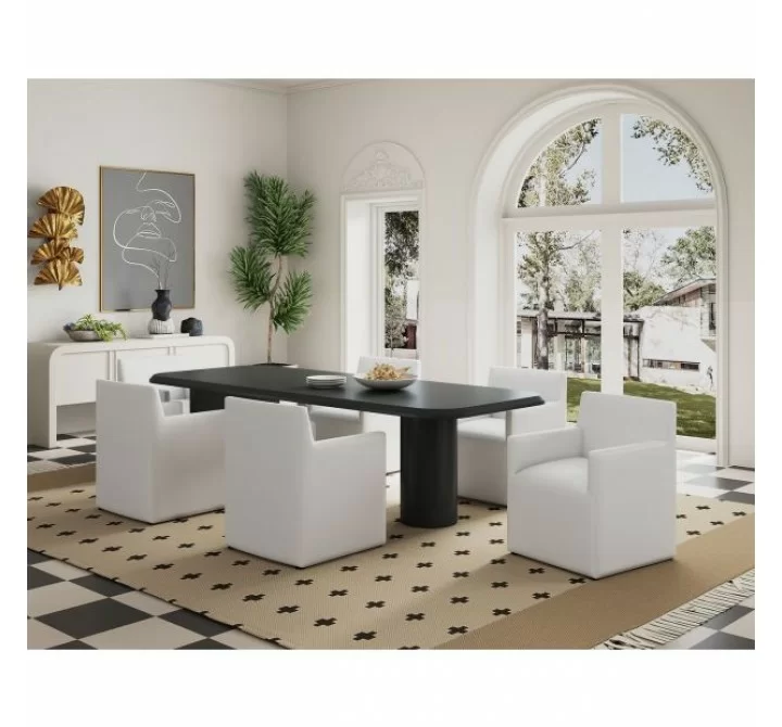 Manhattan Comfort Anna Modern Square Faux Leather Dining Armchair in Cream Full Set