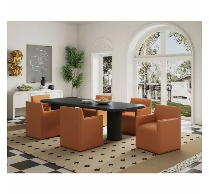 Manhattan Comfort Anna Modern Square Faux Leather Dining Armchair in Saddle Full Set