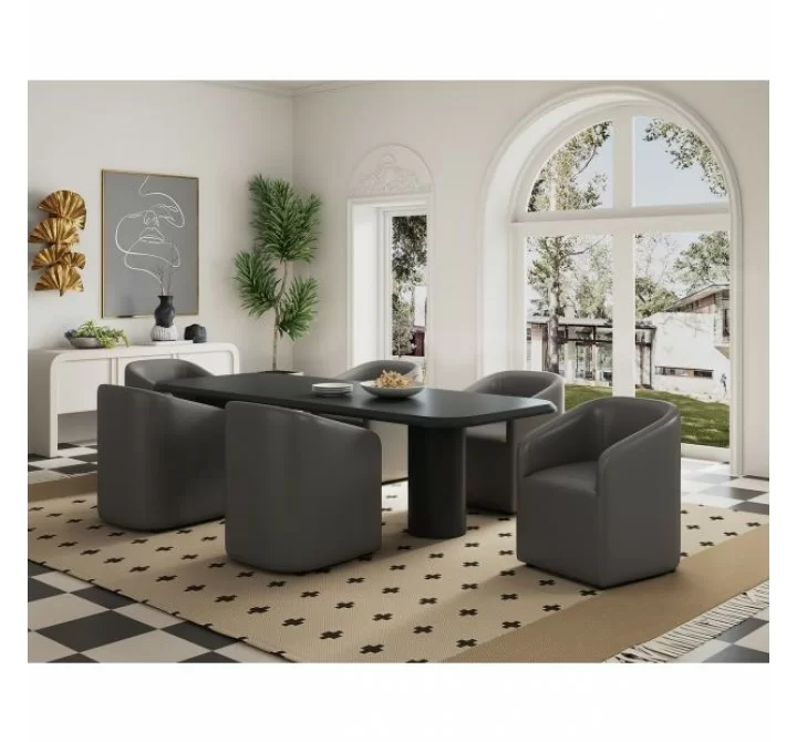 Manhattan Comfort Anna Modern Round Faux Leather Dining Armchair in Pewter