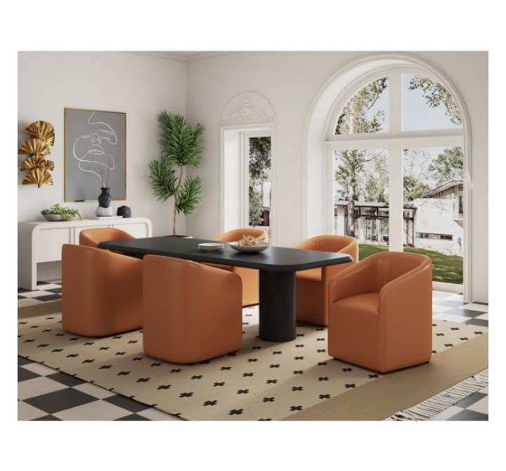 Manhattan Comfort Anna Modern Round Faux Leather Dining Armchair in Saddle