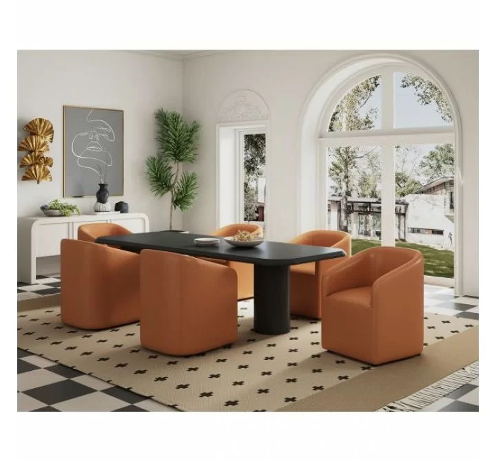 Manhattan Comfort Anna Modern Round Faux Leather Dining Armchair in Saddle