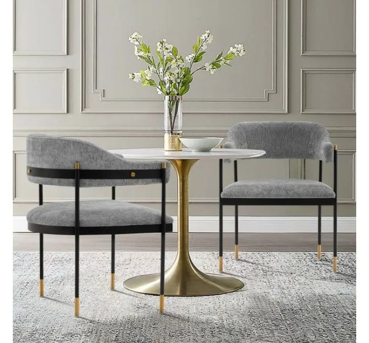 Manhattan Comfort Modern Lia Chenille Dining Armchair Stone- Set of 2