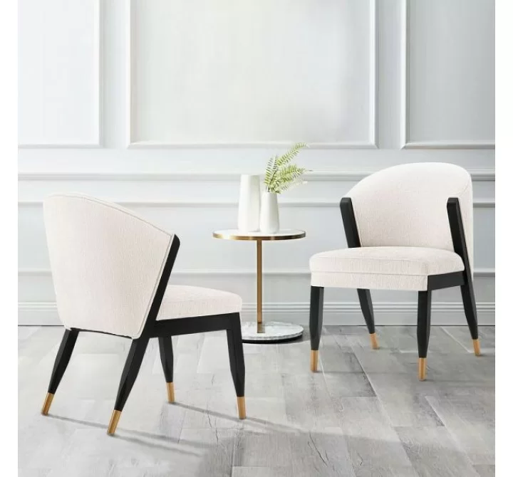 Manhattan Comfort Modern Ola Chenille Dining Chair In Cream- Set of 2