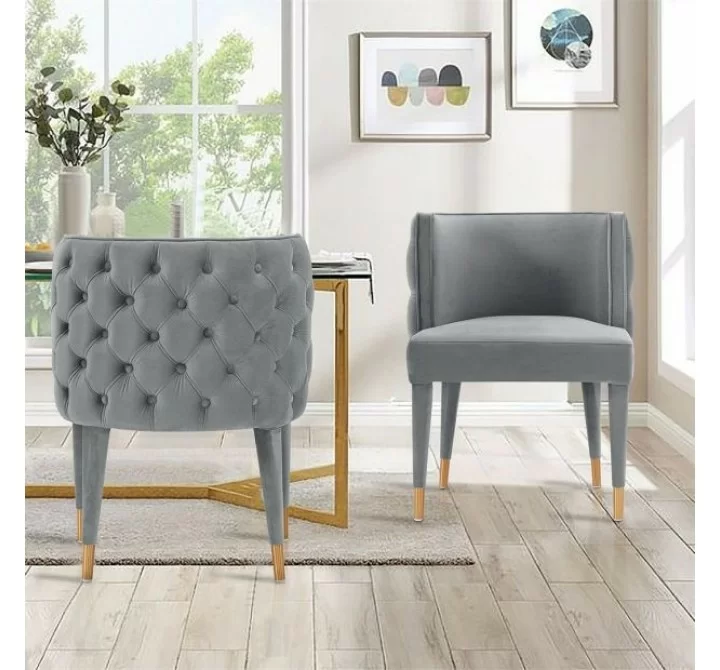 Manhattan Comfort Modern Maya Tufted Velvet Dining Chair In Grey - Set of 2