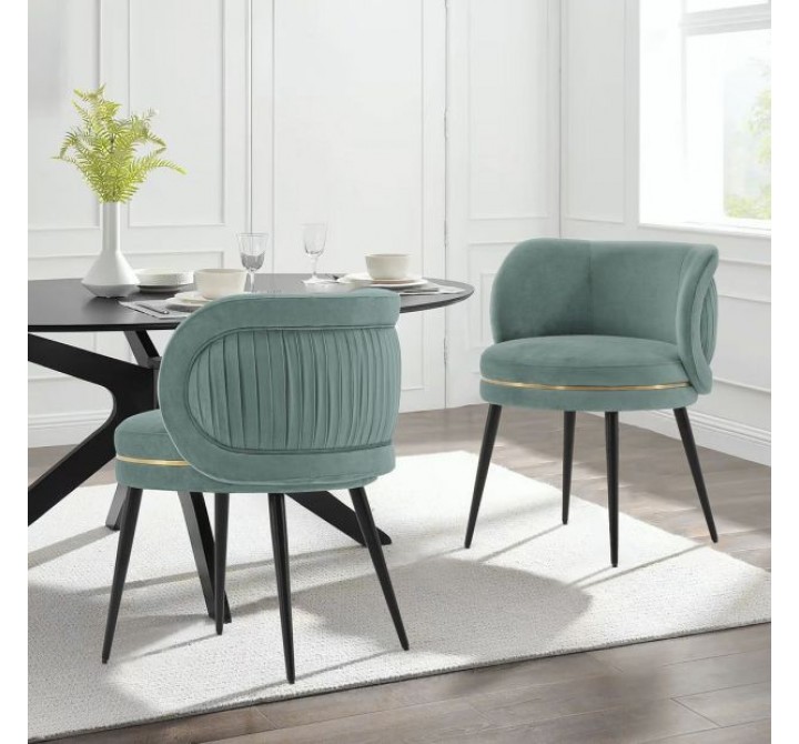 Manhattan Comfort Modern Kaya Pleated Velvet Dining Chair Set of 2 Mint Green