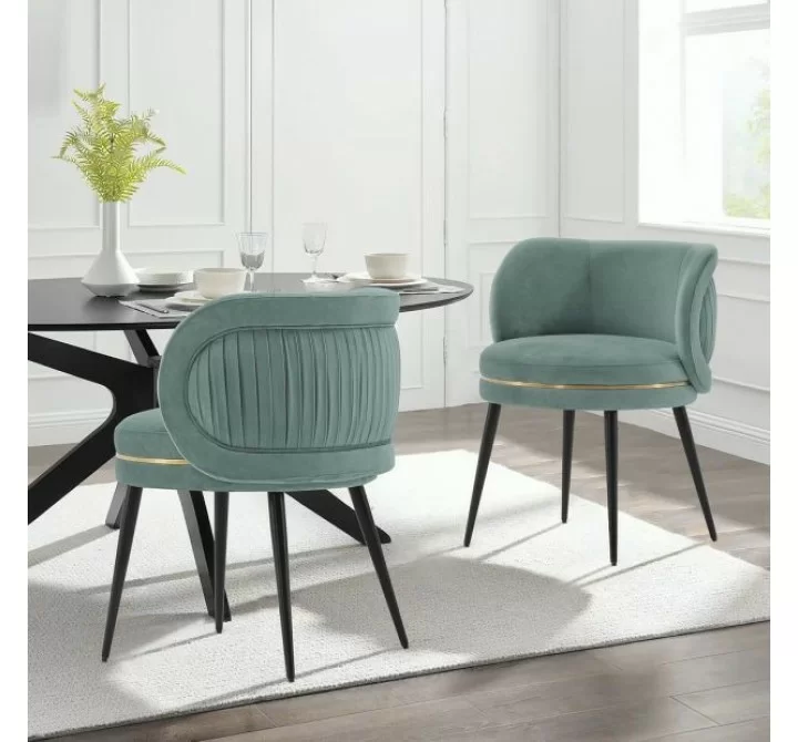 Manhattan Comfort Modern Kaya Pleated Velvet Dining Chair Set of 2 Mint Green