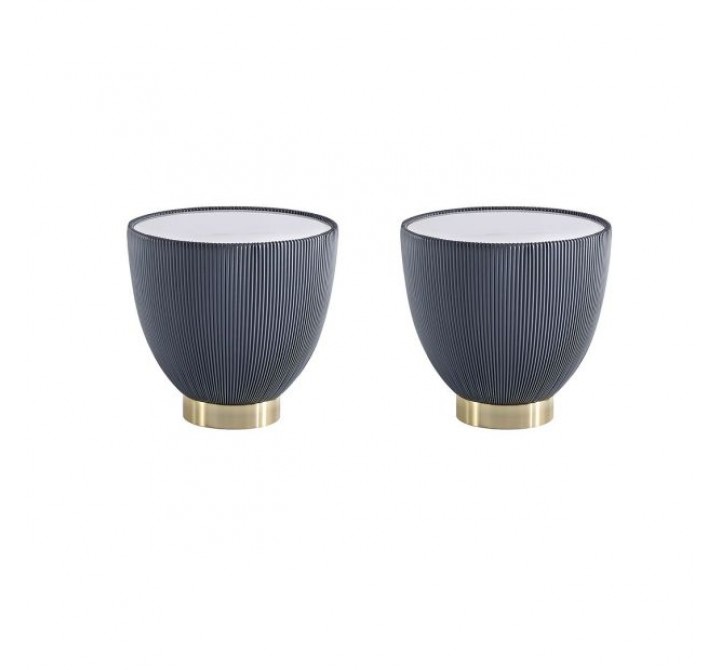 Manhattan Comfort Modern Anderson End Table 2.0 Upholstered in Leatherette with Ceramic Faux Marble Tabletop - Set of 2 Grey