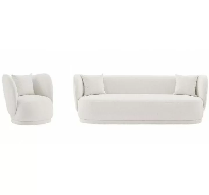 Manhattan Comfort Contemporary Siri Sofa and Accent Chair Set with Pillows In Cream