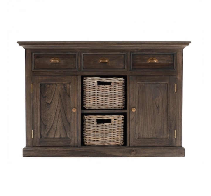 Nova Solo Halifax Mindi Wood Buffet with 2 Kubu Rattan Baskets - Front Angle