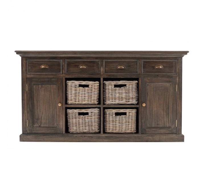 Nova Solo Halifax Mindi Wood Buffet with 4 Basket Set - Front Angle