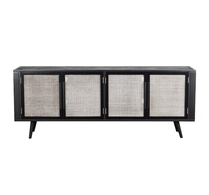 NovaSolo Nordic Smooth Boat Wood & Iron TV Dresser - 4 Doors - Front Angle