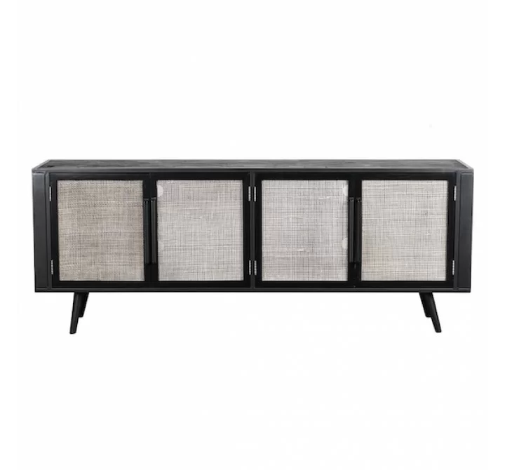 NovaSolo Nordic Smooth Boat Wood & Iron TV Dresser - 4 Doors - Front Angle