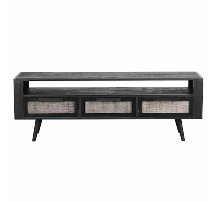 Nova Solo Nordic Smooth Boat Wood & Iron TV Dresser - 3 Drawers - Front Angle