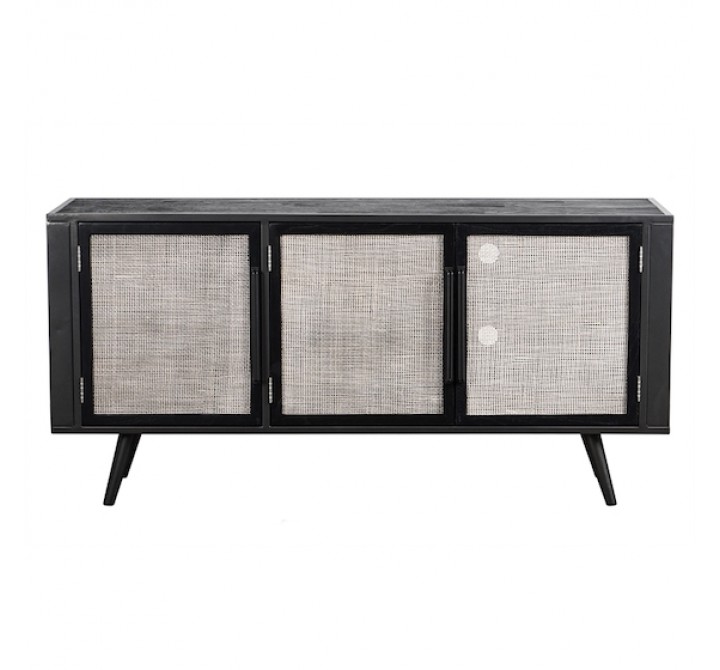 Nova Solo Nordic Mindi Smooth Boat Wood & Iron TV Dresser - 3 Doors - Front Angle