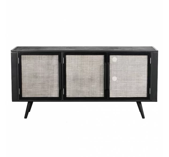 Nova Solo Nordic Mindi Smooth Boat Wood & Iron TV Dresser - 3 Doors - Front Angle