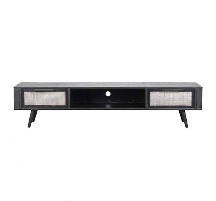 NovaSolo Nordic Mindi Smooth Boat Wood & Iron TV Dresser - 2 Drawers - Front Angle