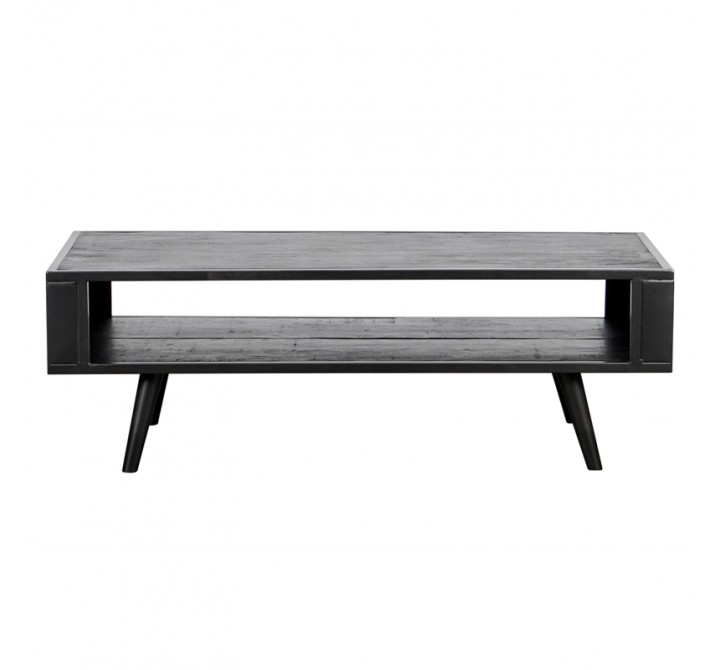  NovaSolo Nordic Mindi Smooth Boat Wood & Iron Coffee Table Open Shelf - Front Angle