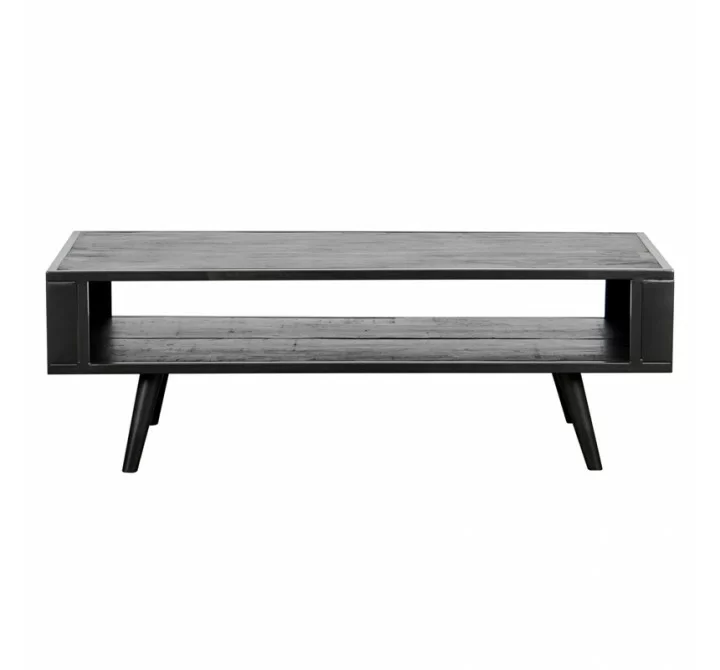  NovaSolo Nordic Mindi Smooth Boat Wood & Iron Coffee Table Open Shelf - Front Angle