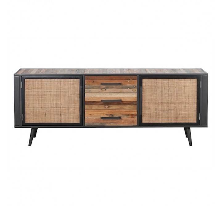  NovaSolo Nordic Rattan Boat Wood & Iron Buffet - 2 Doors 3 Drawers - Front Angle
