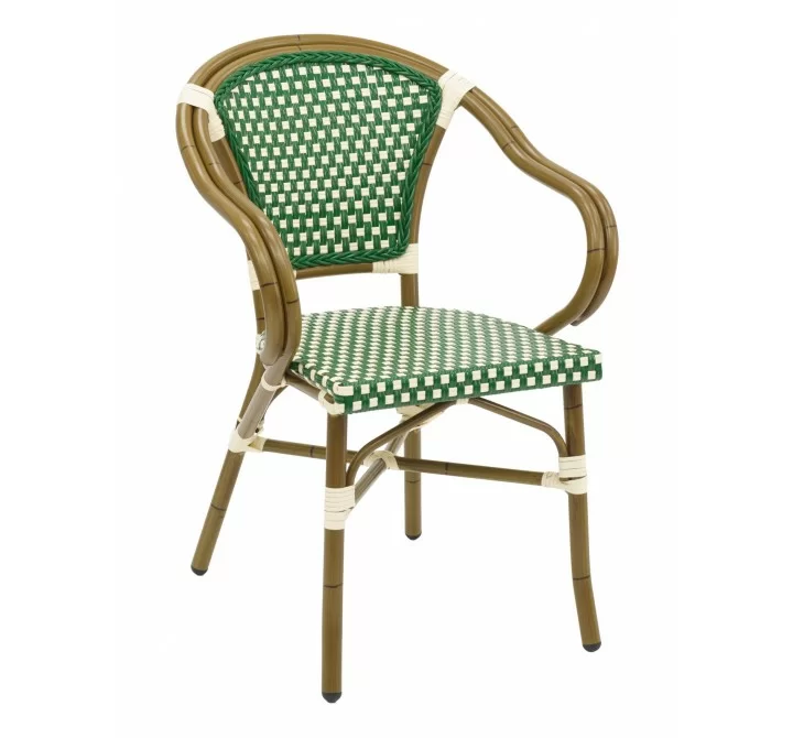 Hand Painted Aluminum Frame Arm Chair W/ PE Weave And Binding Back And Seat - Green
