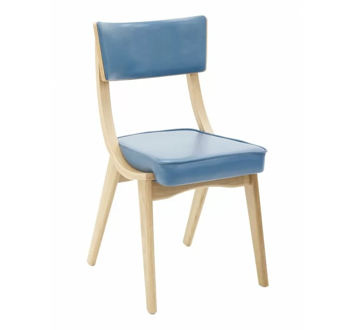 European Beechwood Wood Dining Chair - Blue - Front