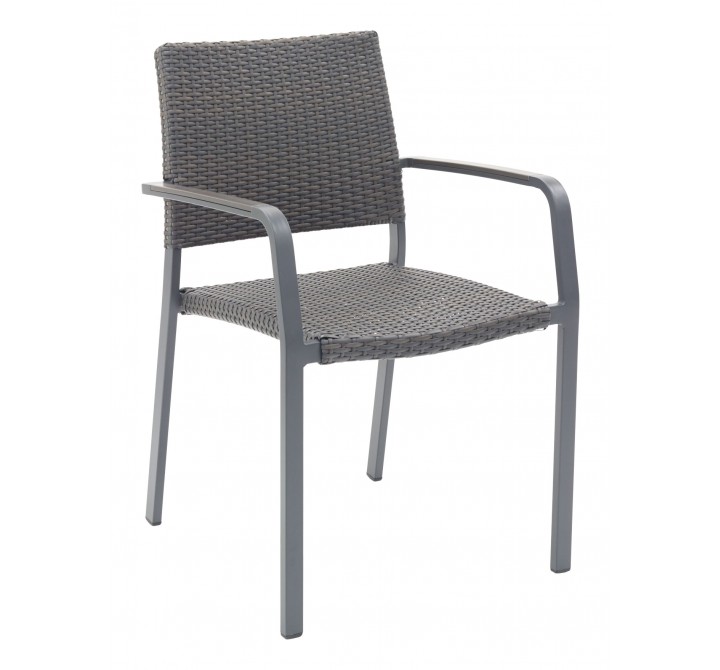 Aluminum Arm Chair W/ Gray Faux Teak Arms - AL-5725A - Anthracite Black