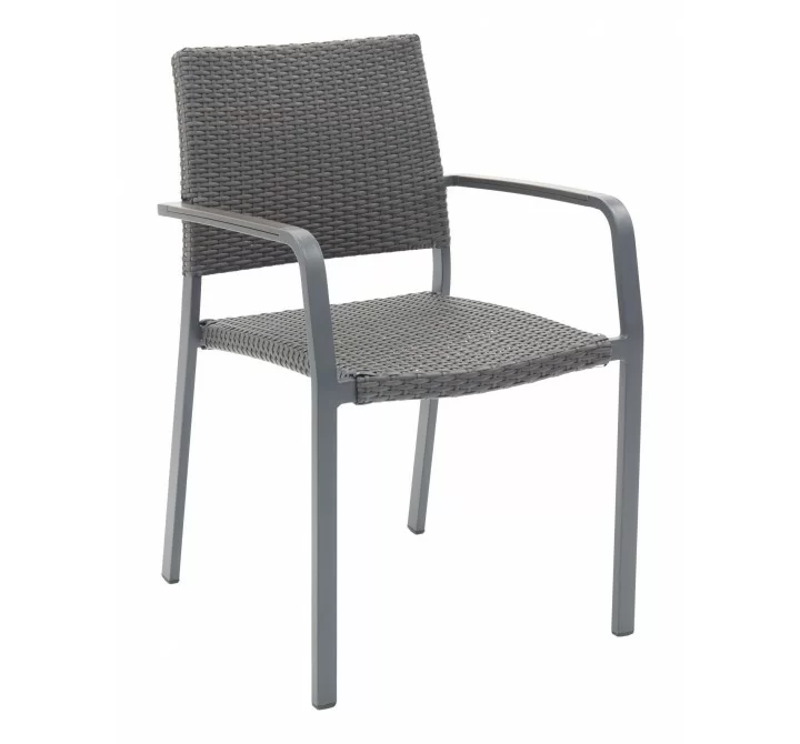 Aluminum Arm Chair W/ Gray Faux Teak Arms - AL-5725A - Anthracite Black