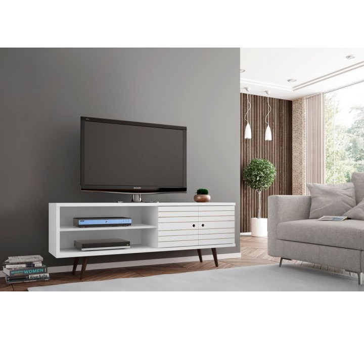 Liberty 62.99" Mid Century - Modern TV Stand with 3 Shelves and 2 Doors with Solid Wood Legs