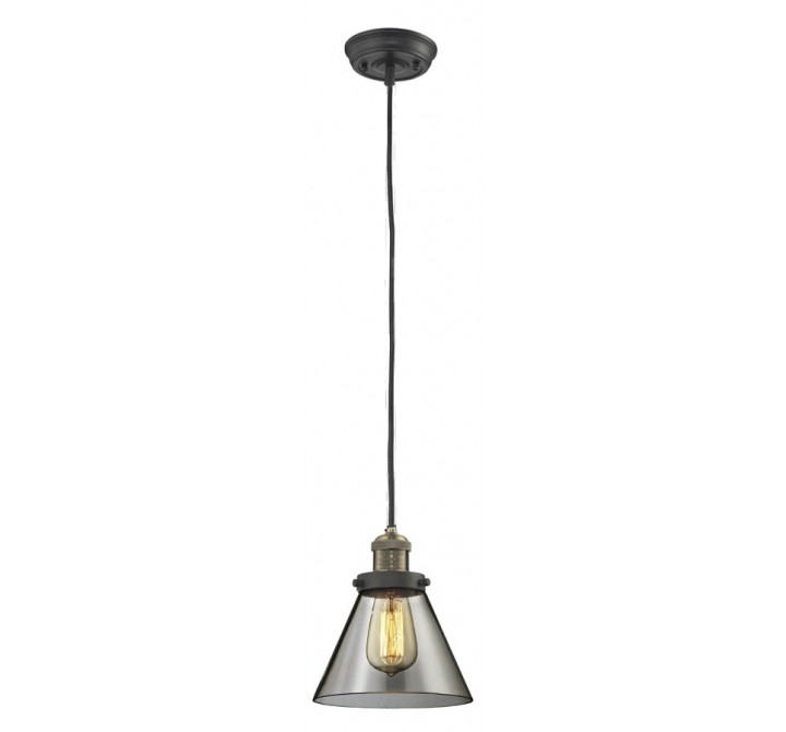 Glass Pendant With 10 Feet Cord - Brushed Brass - Smoked Glass