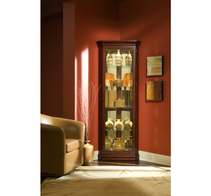 Pulaski Furniture Mirrored 4 Shelf Corner Curio Cabinet in Victorian Brown