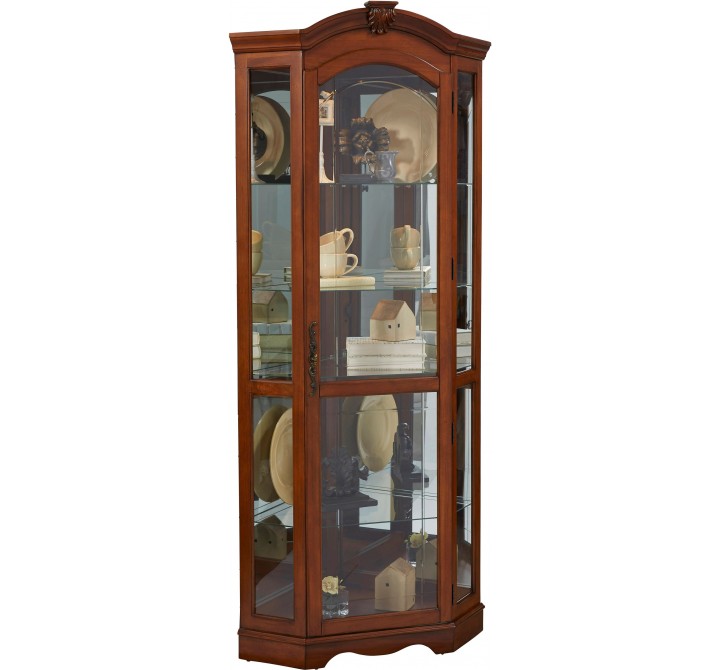 Pulaski Furniture Mirrored Corner Curio Cabinet in Warm Cherry Brown Side