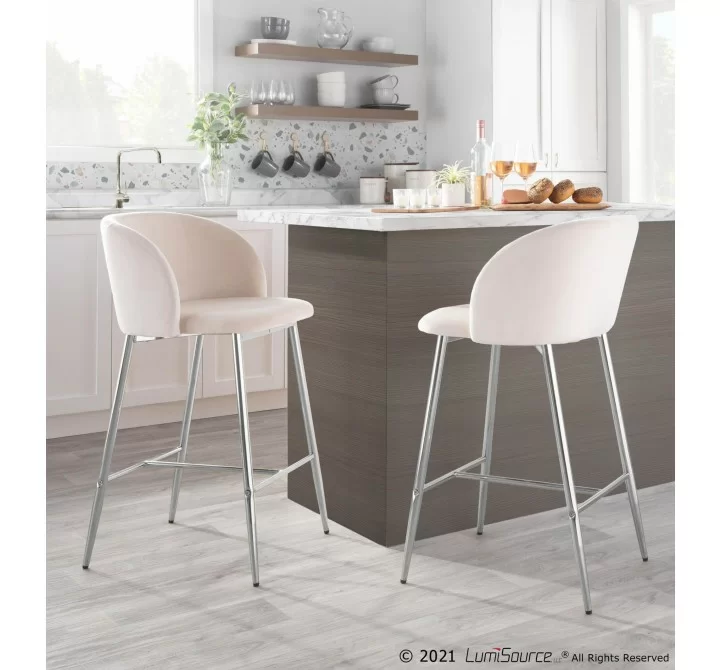 Fran 26" Contemporary Fixed-Height Counter Stool in Gold Metal and Black Faux Leather by LumiSource - Set of 2