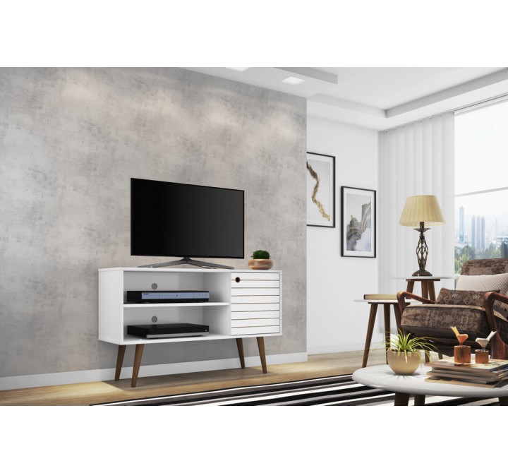 Liberty 42.52" Mid Century - Modern TV Stand with 2 Shelves and 1 Door - White - Lifestyle